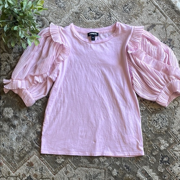 Express Tops - Express Pink Puff Sleeve Blouse